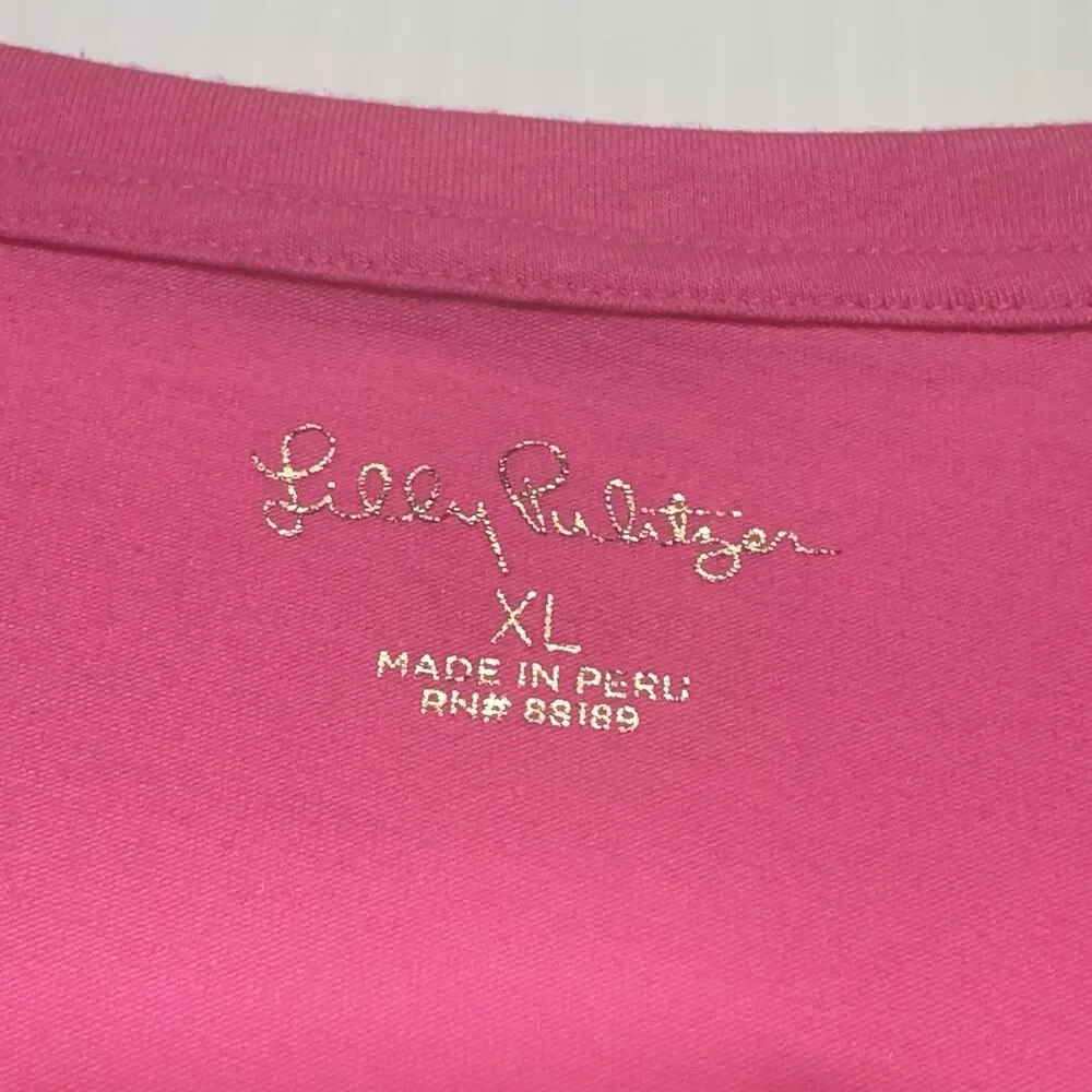 Lilly Pulitzer Jessie Top Womens Size XL Pink Square Neck Short Sleeve - Picture 4 of 7